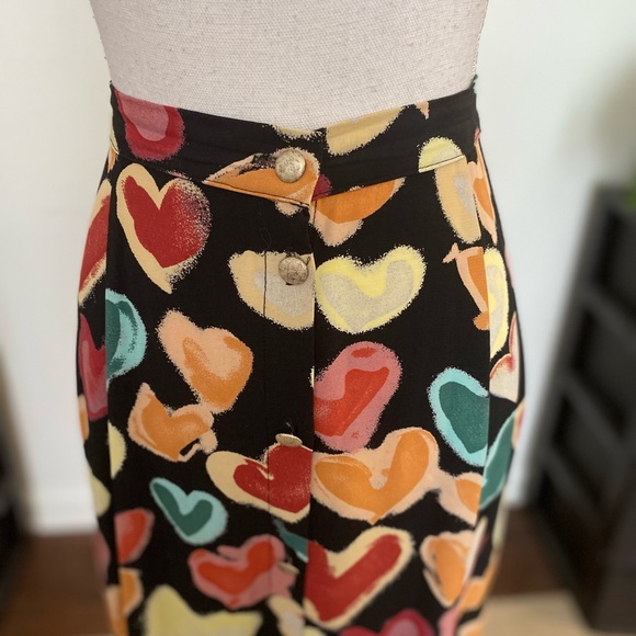 Terry Ward women’s vintage 90’s heart print buttoned midi skirt Sz XL Multi - Picture 2 of 6